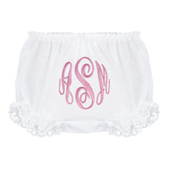 monogrammed white eyelet baby bloomers