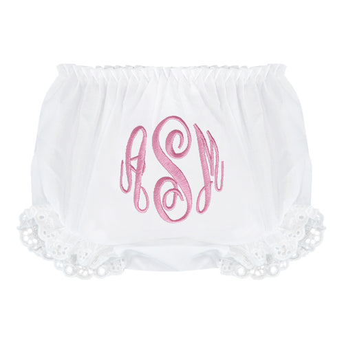 monogrammed white eyelet baby bloomers