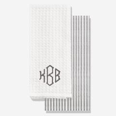 monogrammed dish towel set in grey