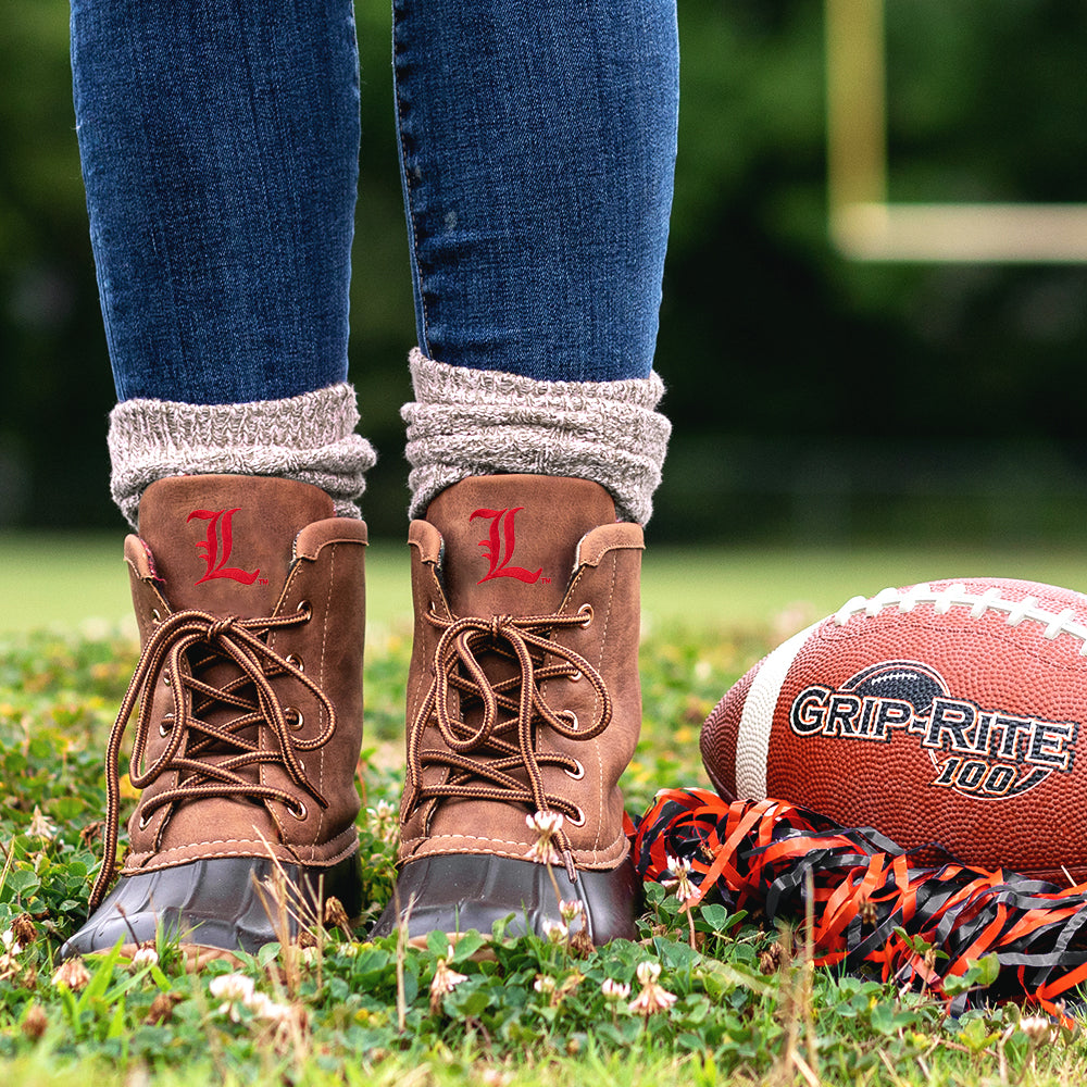 Louisville Cardinals Duck Boots with pom poms