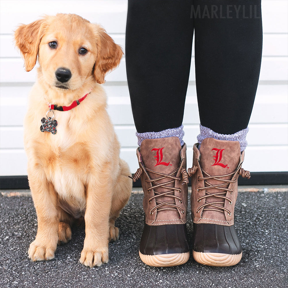 Louisville Cardinals Duck Boots with puppy