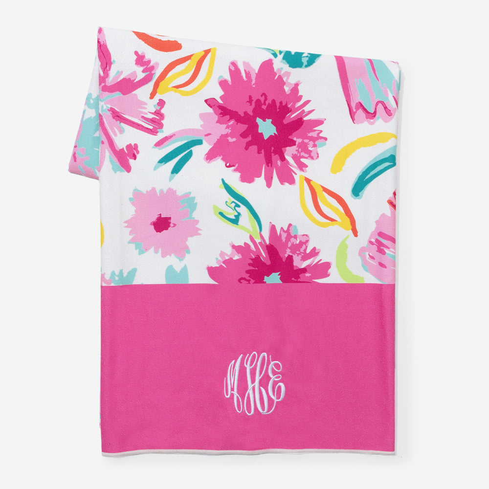 monogrammed beach towel in painted petals