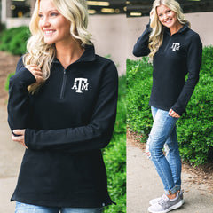 black texas a&m pullover sweatshirt with jeans and sneakers