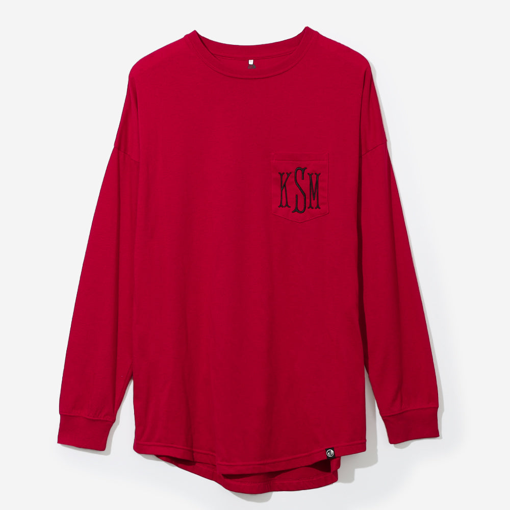 monogrammed long sleeve shirt in crimson