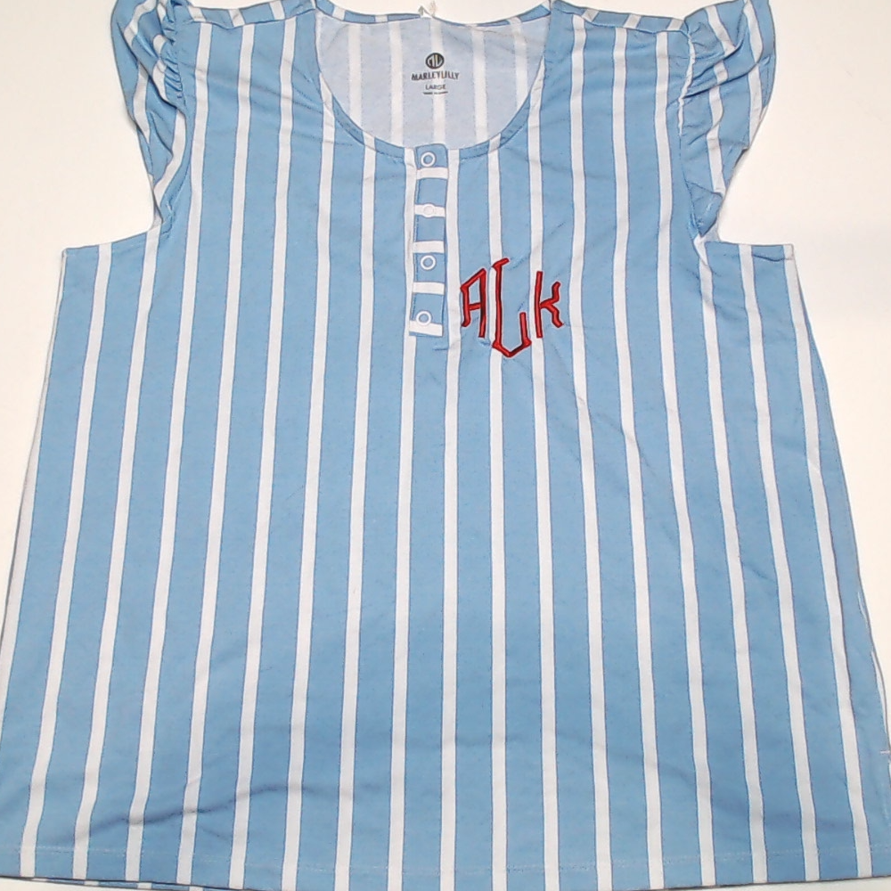 BLOOPER CLOTHING: Monogrammed Ruffle Pajama Shirt