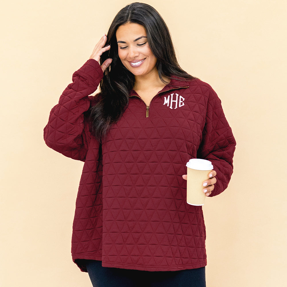 crimson quilted quarter zip pullover on julia ann