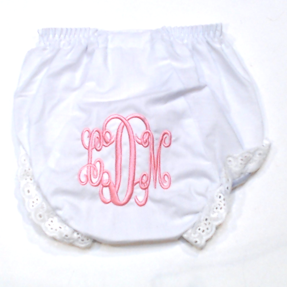 BLOOPER KIDS: Monogrammed White Eyelet Baby Bloomers