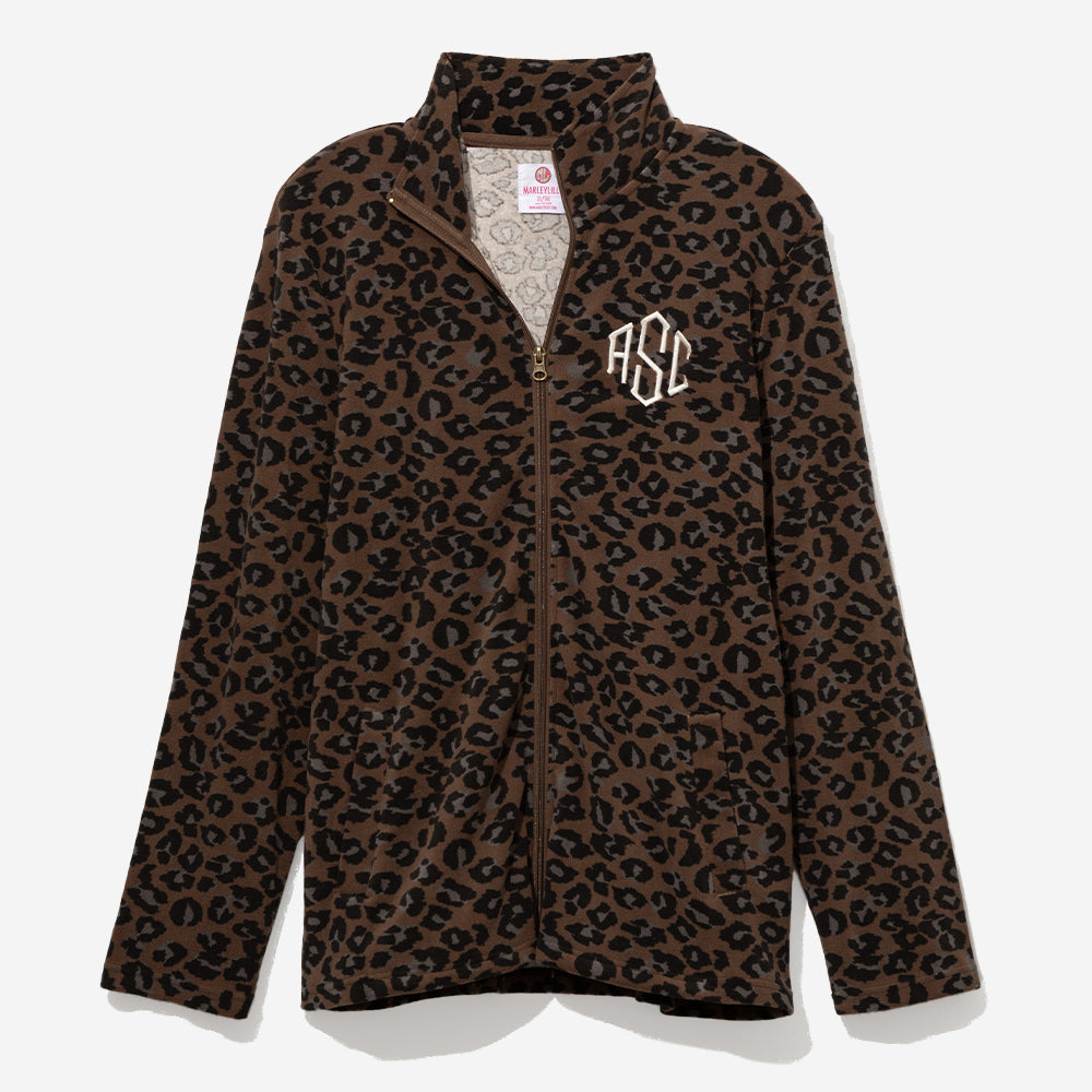 Monogrammed Fleece Jacket in Sable Cheetah