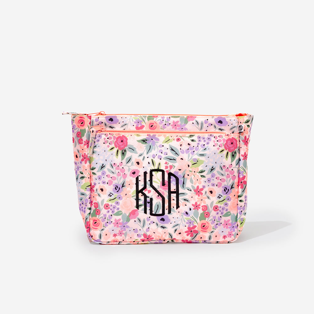 Monogrammed Essentials Pouch in Coral Floral