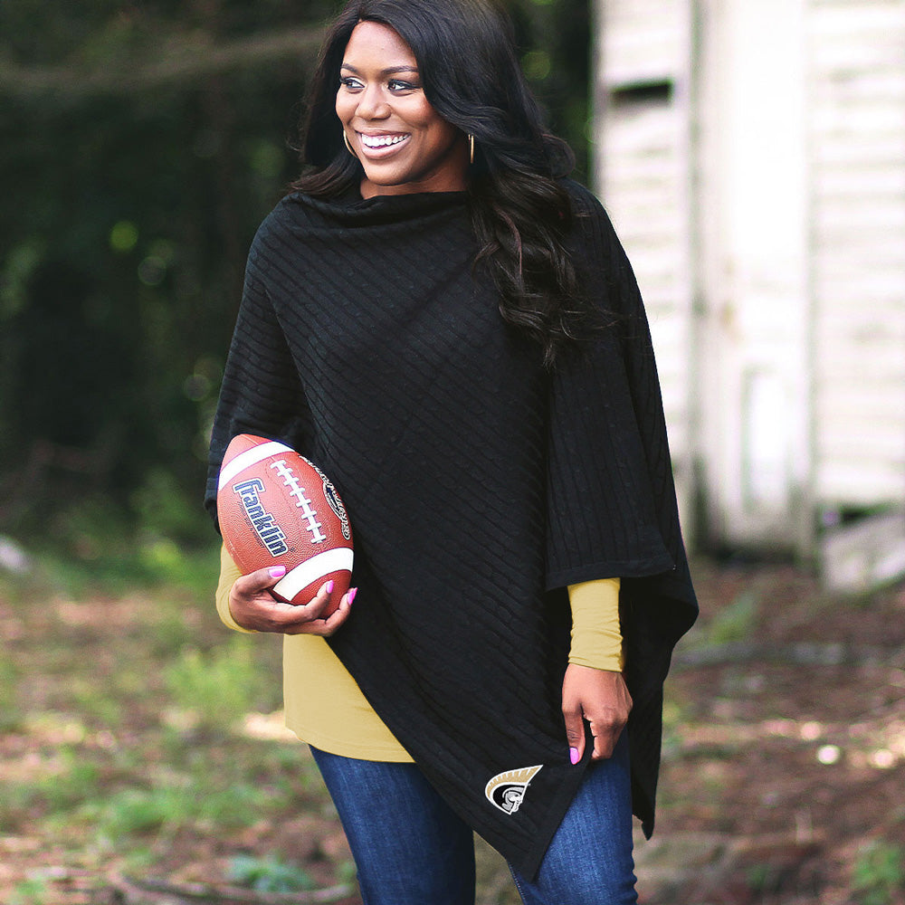 [aubrey] anderson trojans poncho in black with gold top
