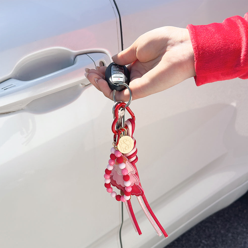 Christmas bag charm keychain with car keys