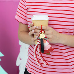 Christmas bag charm keychain with coffee cup