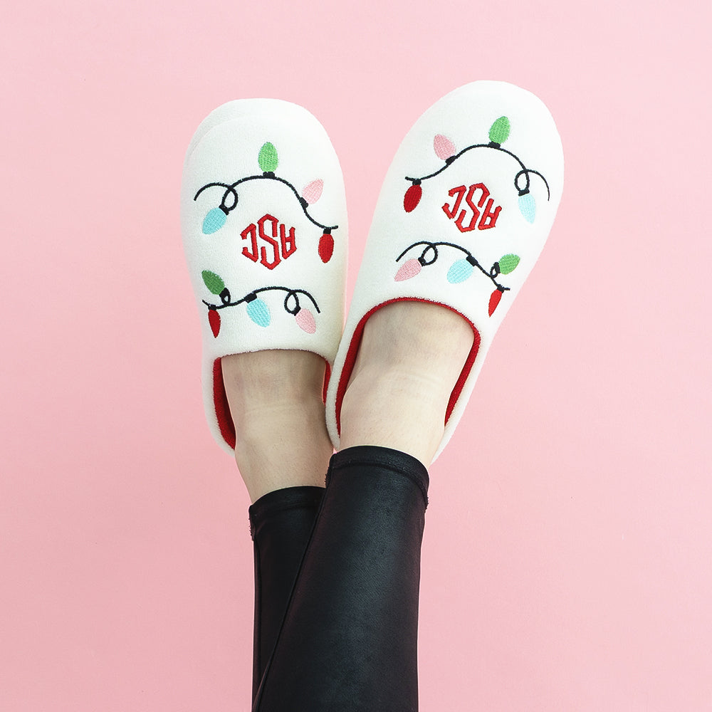 Christmas lights slippers on girl