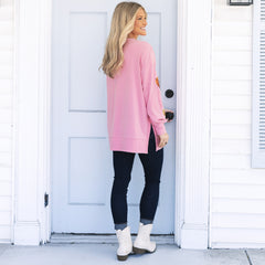back of pink sequin hearts sweatshirt