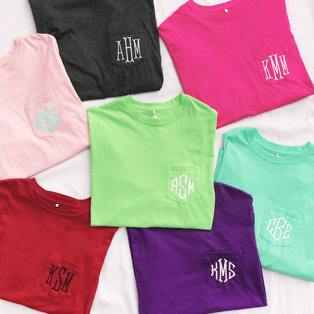 multiple long sleeve monogrammed shirts with lime
