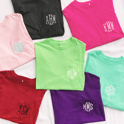 multiple long sleeve monogrammed shirts with lime