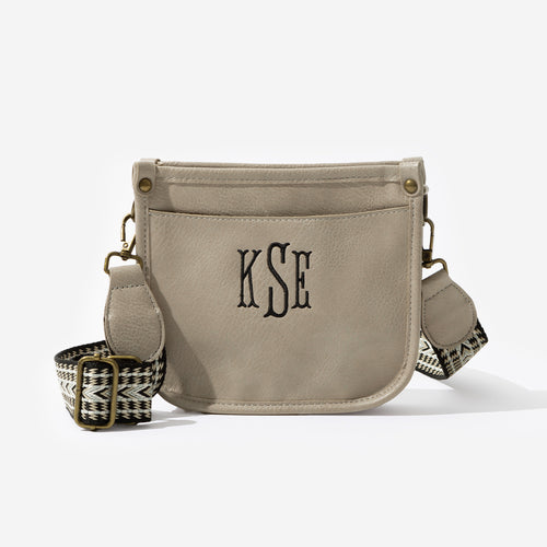 Monogrammed Kids Saddlebag in Taupe Grey