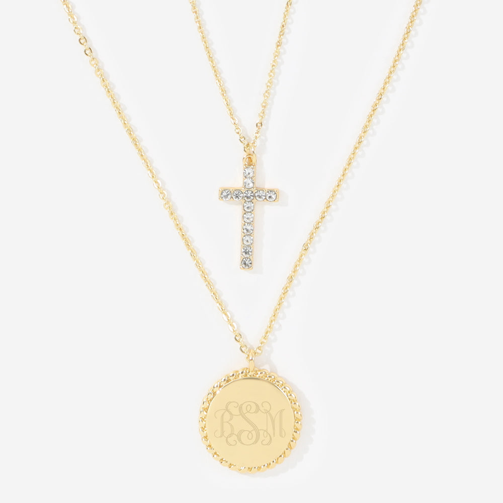 Monogrammed Kids Cross Necklace | Gold