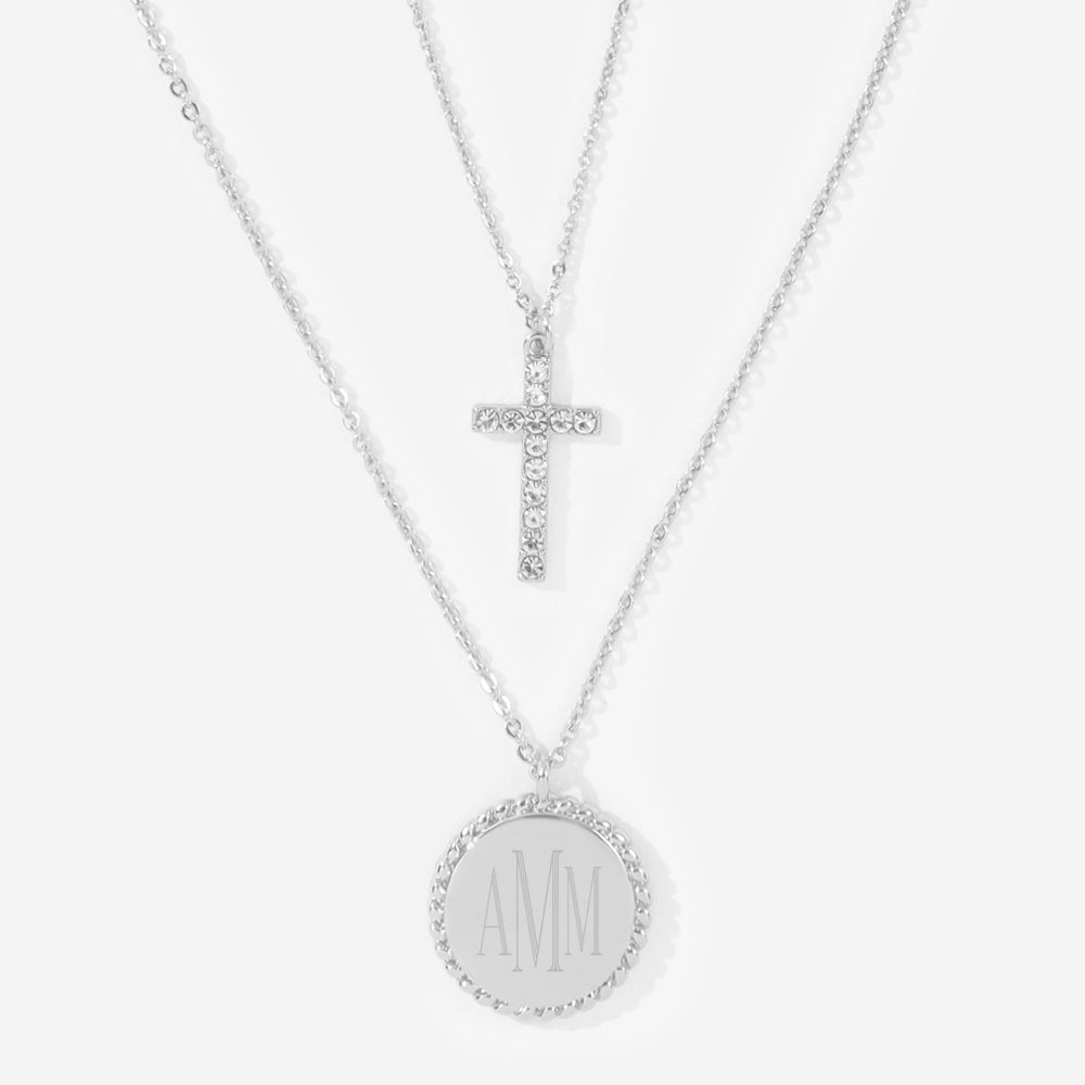Monogrammed Kids Cross Necklace | Silver