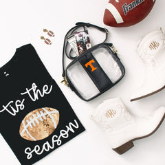 tennessee volunteers black clear stadium crossbody with football earrings and shirt