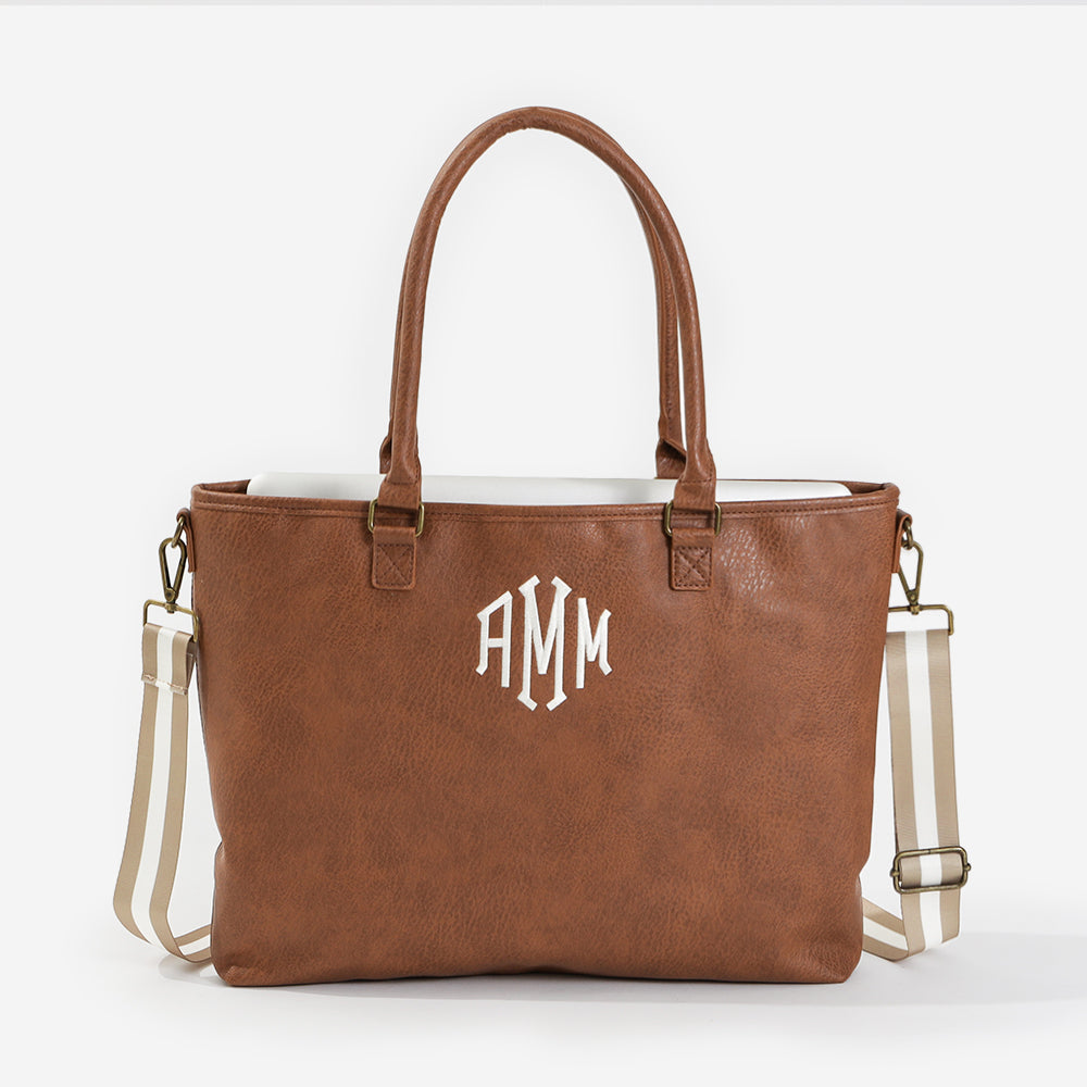 Monogrammed Laptop Tote Bag in Brown