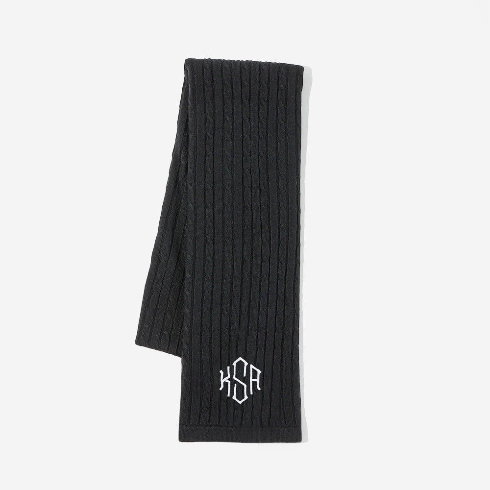 Monogrammed Cable Knit Scarf in Black