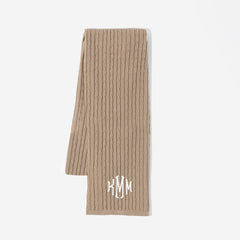 Monogrammed Cable Knit Scarf in Camel