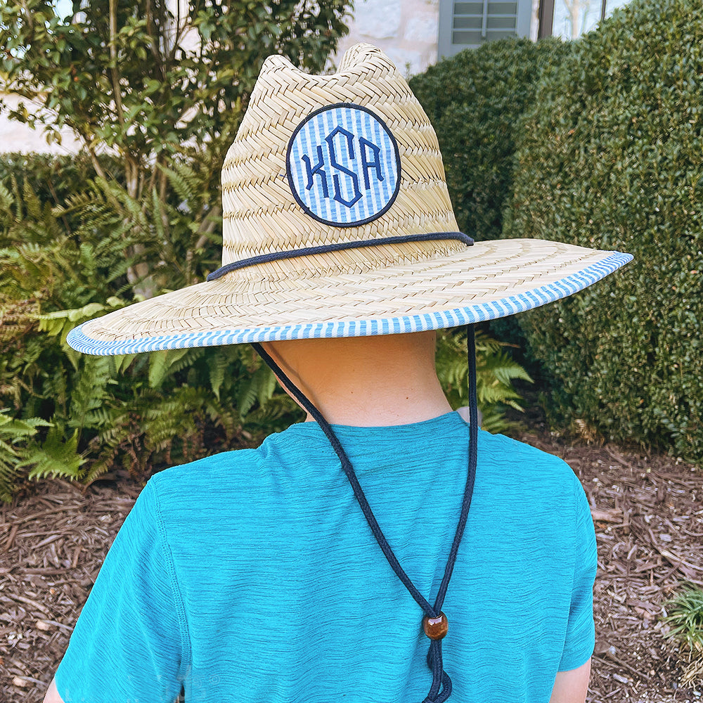 boys navy seersucker straw hat