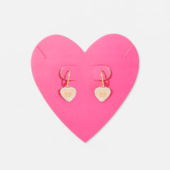 rhinestone heart earrings on heart shaped card