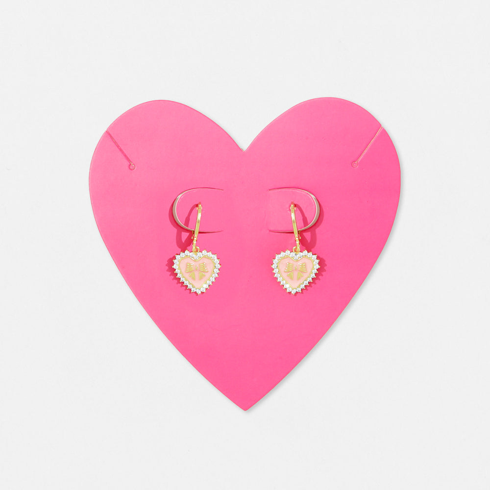 rhinestone heart earrings on heart shaped card