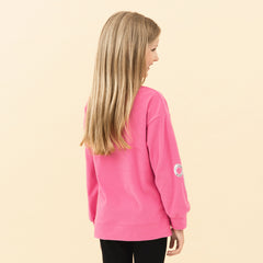 hot pink kids sequin bow sweatshirt back view