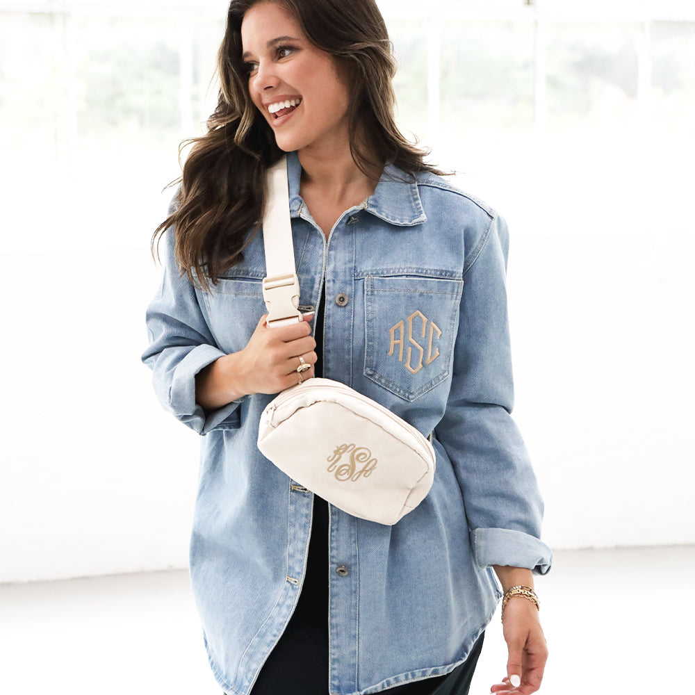 champagne belt bag on peyton
