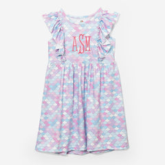 monogrammed girls ruffle dress in mermaid