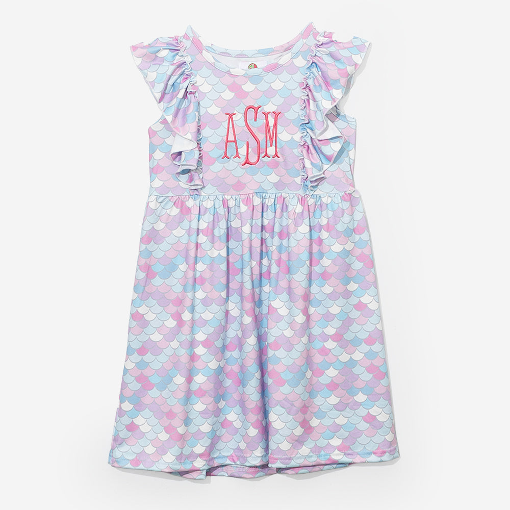 monogrammed girls ruffle dress in mermaid