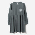 Monogrammed Waffle Puff Sleeve Dress in Charcoal