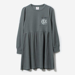 Monogrammed Waffle Puff Sleeve Dress in Charcoal