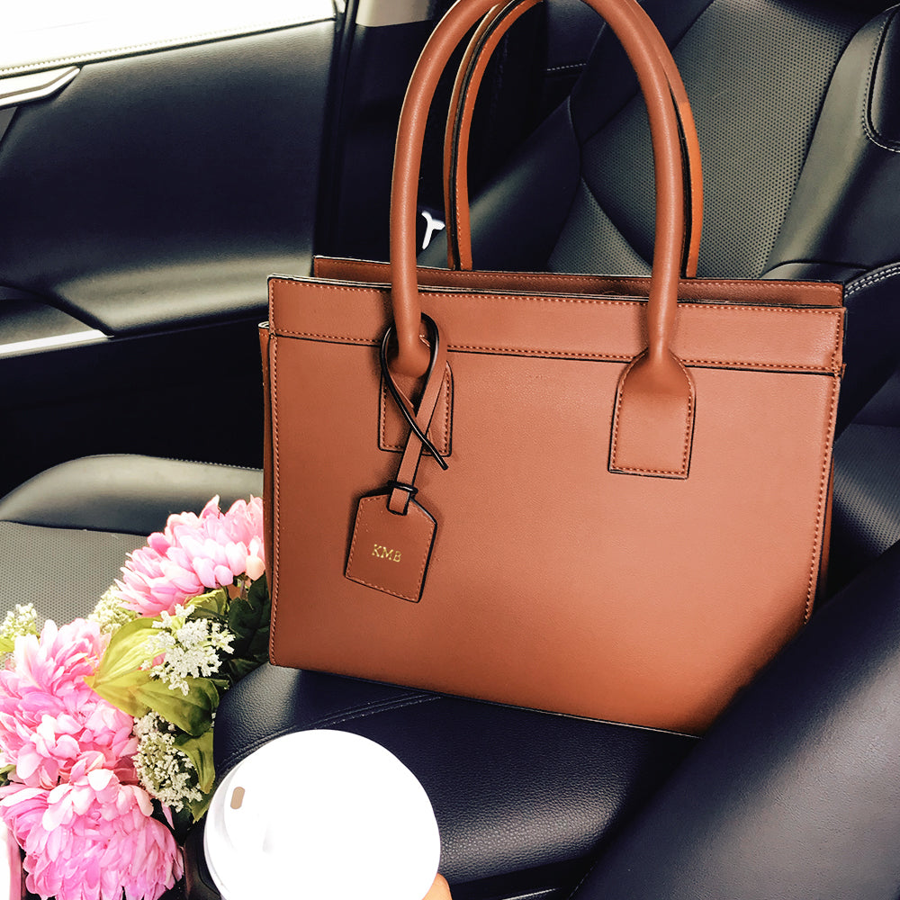 Faux Leather Monogrammed Handbag - Marleylilly