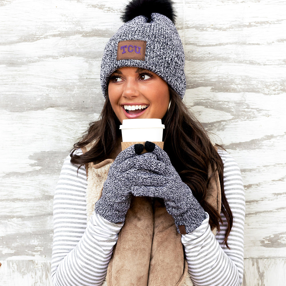 tcu beanie with matching gloves