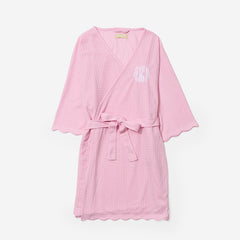 monogrammed scalloped robe in light pink