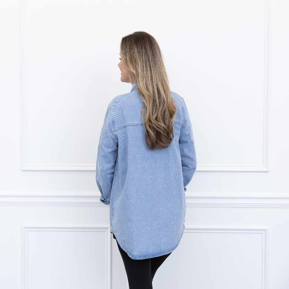 Monogrammed Sequin Denim Shacket | Football
