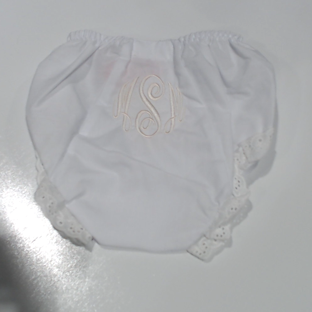BLOOPER KIDS: Monogrammed White Eyelet Baby Bloomers