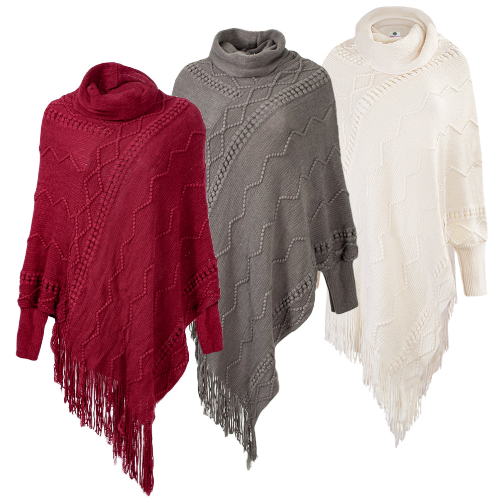 Poncho Sweaters in Burgundy, Charcoal, and Ivory