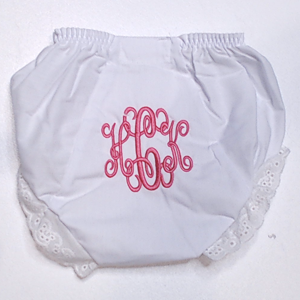 BLOOPER KIDS: Monogrammed White Eyelet Baby Bloomers
