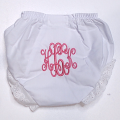 BLOOPER KIDS: Monogrammed White Eyelet Baby Bloomers