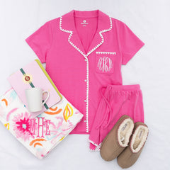 FA26 classic sleep set flatlay in hot pink