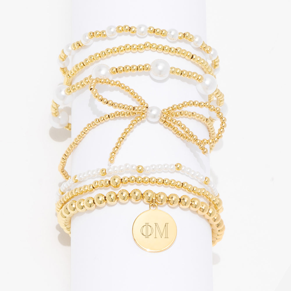 phi mu gold pearl bow bracelet stack