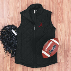 alabama crimson tide puffer vest flatlay