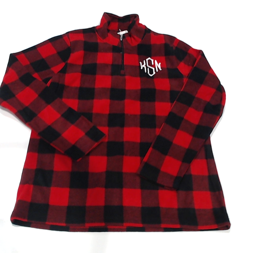 BLOOPER CLOTHING: Monogrammed Plaid Fleece Pullover