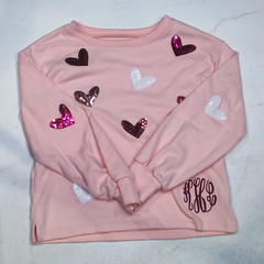 BLOOPER KIDS: Monogrammed Kids Sequin Hearts Sweatshirt
