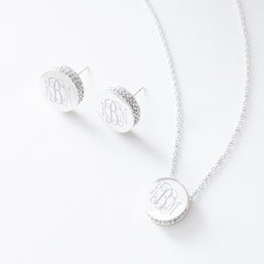 silver pave earrings with pave necklace
